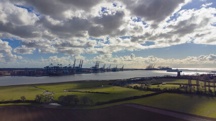 An aerial view of the Port of Felixstowe in Suffolk, UK - obrazy, fototapety, plakaty