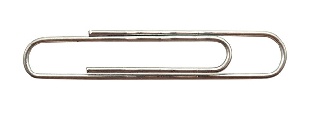 Paper clip steel color close-up on a white background. Paperclip isolate. Stationery