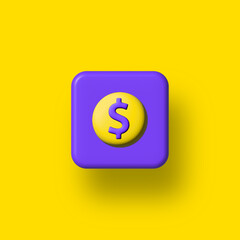 dollar sign icon, 3d icon, money, currency, isolated, yellow