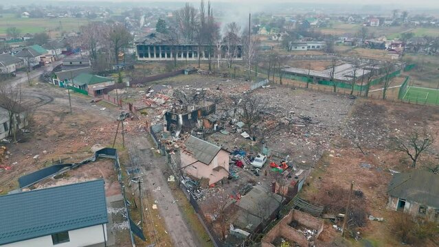 Destruction war ukraine explosion ruin conflict country village