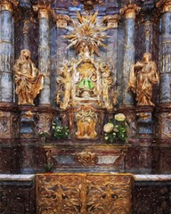 Obraz premium Digital painting modern artistic artwork, Prague Czechia, drawing in oil European famous old street view, beautiful old vintage houses, design print for canvas or paper poster, touristic production