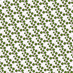 Lovely green flowers and twigs on a white background. Pattern.