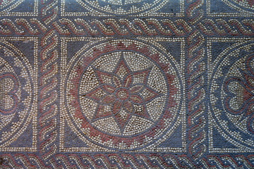 Detail of historic Roman hypocaust floor mosaic at St Albans