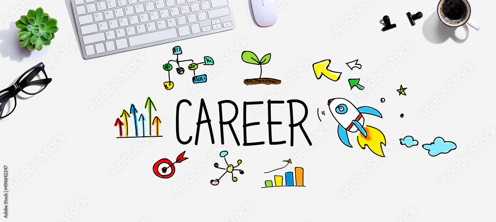 Poster career theme with a computer keyboard and a mouse