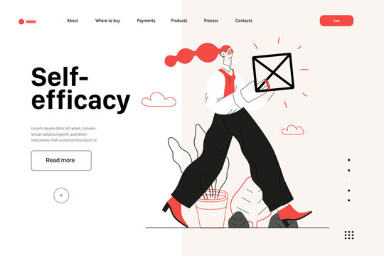 Startup illustration, website landing template Flat line vector modern concept illustration, startup metaphor. Concept of building new business, strategy, company processes. Self efficacy