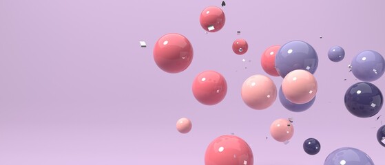 Scattered floating colored spheres on a vibrant background - 3D render