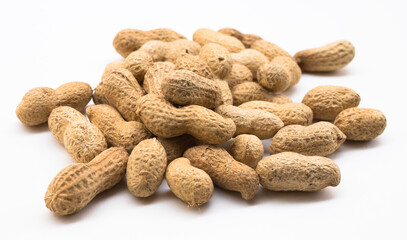 bunch of ecological peanuts on a white background