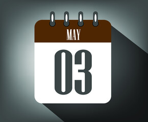 Icon day 3 may, template calendar brown date for events and holidays with dark background