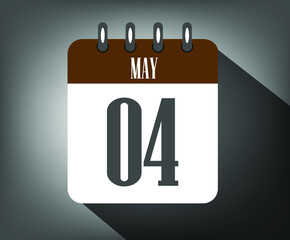 Icon day 4 may, template calendar brown date for events and holidays with dark background