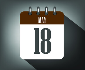 Icon day 18 may, template calendar brown date for events and holidays with dark background