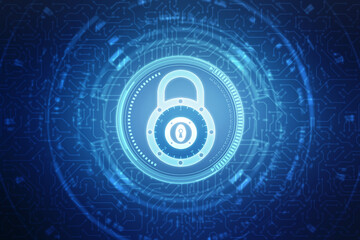 Digital Padlock on abstract technology background, Technology security concept. Modern safety digital background. Protection system, Cyber Security and safety information, personal data concept