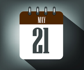 Icon day 21 may, template calendar brown date for events and holidays with dark background