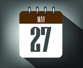 Icon day 27 may, template calendar brown date for events and holidays with dark background