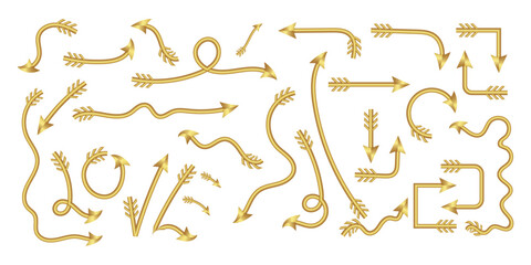 big set of 3d gold arrow vector golden arrows