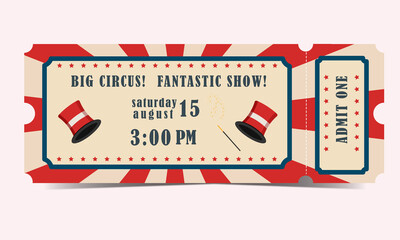 Ticket to the circus is white and red. - obrazy, fototapety, plakaty