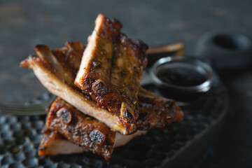Fried pork ribs with sauce
