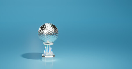 Bright Golf ball Silver Trophy with a soft light background