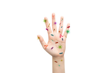 Dirty hand with germs virus or bacteria, they can be passed from person to person. Germs speading...