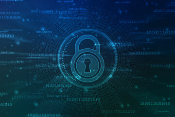 Digital Padlock on abstract technology background, Technology security concept. Modern safety digital background. Protection system, Cyber Security and safety information, personal data concept