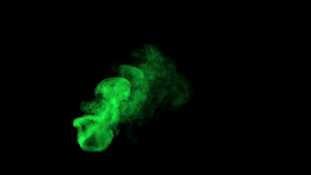 Top View of Wispy and Swirly Toxic Green Smoke with Low Density moving Slowly on a Black Background
