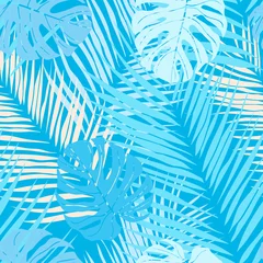 Wallpaper murals Tropical Leaves Beautiful tropical leaves branch  seamless pattern design. Tropical leaves, monstera leaf seamless floral pattern background. Trendy brazilian illustration. Spring summer design for fashion, prints