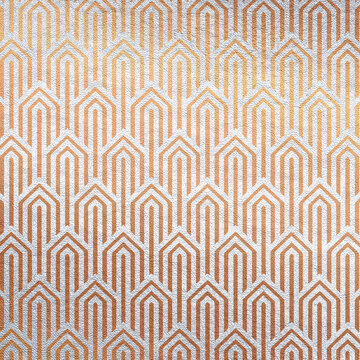 Gold Art Deco Background. Leather Texture With Silver Geometric Pattern