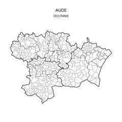 Map of the Geopolitical Subdivisions of The Département De L’Aude Including Arrondissements, Cantons and Municipalities as of 2022 - Occitanie - France