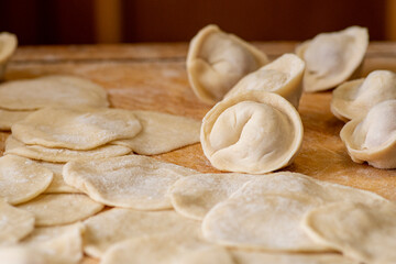 Raw dumplings and dough for cooking dumplings marco shooting