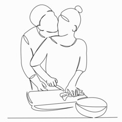 couple in love cook dinner