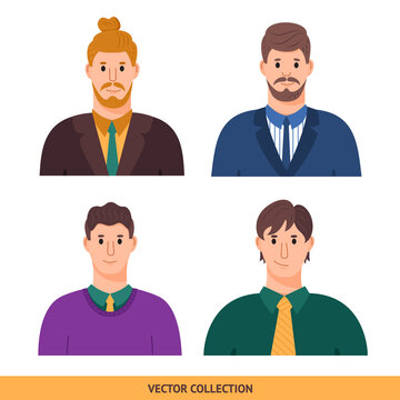 Portraits of various men, different men - vector set. Vector illustration in flat style, profile picture, avatar