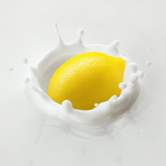 lemon falls into milk, yoghurt, sour cream, Splash