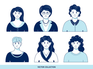 Portraits of various woman, different woman - vector set. Vector illustration in flat style, profile picture, avatar