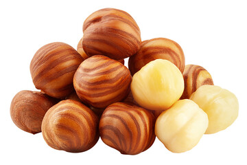 Hazelnut peeled, isolated on white background, clipping path, full depth of field