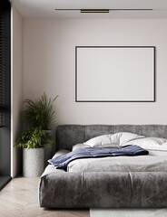 Mockup frame in modern style bedroom interior background, 3d render