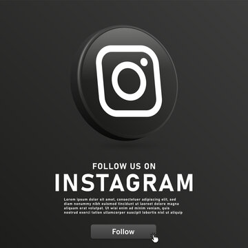 Follow Us On Instagram For Social Media Icons Banner In 3d Round Black Circle - Join Us On 3d Instagram Logo Icon In Golssy Modern Frame For Network Platforms Logos. Contact Us Background	
