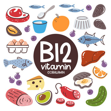 Food products with high levels of Vitamin B12 (Cobalamin). Seafood, meat, liver, eggs, dairy, fruits.