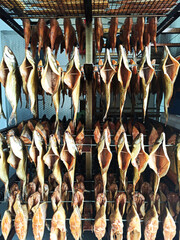 wędzone ryby na hakach po wyjęciu z pieca