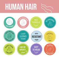 Human hair quality label design set, wig sticker