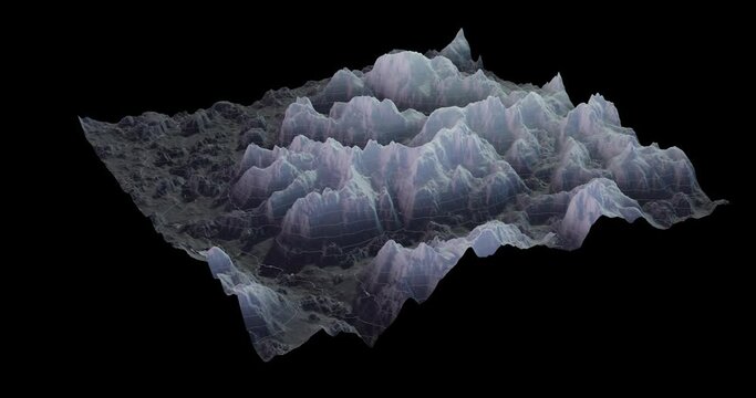 3D Topographic height map, 360 rotation of geology survey. Topographic cartography, contour map, 3D relief. abstract geographic resource map with mountains. 4K loop