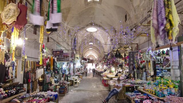 The colorful souk in the old city of Jerusalem Israel timelapse hyperlapse