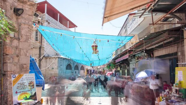 The colorful souk in the old city of Jerusalem Israel timelapse hyperlapse