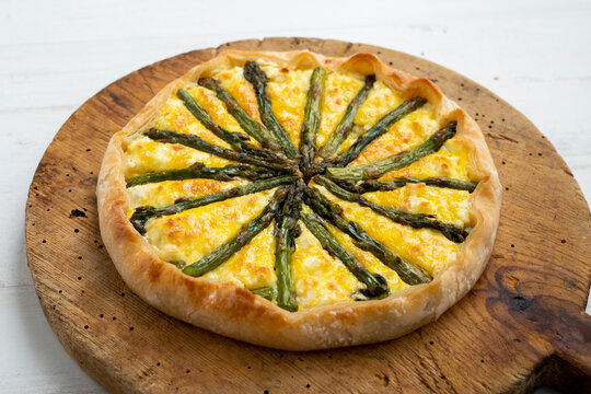 Asparagus And Goat Cheese Tart On A Puff Pastry Base.