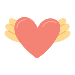 Vector illustration of heart with wings isolated on white.