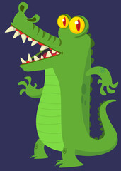  Cartoon crocodile character. Vector illustration isolated on white
