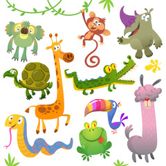 Fototapeta premium Cartoon animals set vector illustration.