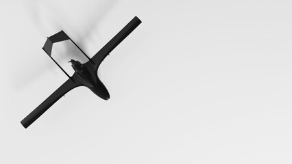 The unmanned aerial vehicle is black. Top view