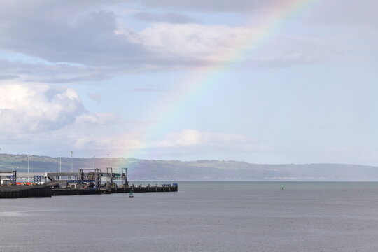 Belfast Harbour Rainbow.  A rainbow is pictured over Belfast harbour.  Belfast Harbour is Northern Ireland's main maritime gateway.