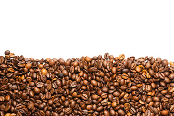 Coffee beans on a white background. Top view.