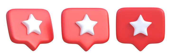 Set of stars in speech bubble icon isolated on a white background. Love like heart social media notification icon.  Emoji, chat and Social Network. 3d rendering, 3d illustration