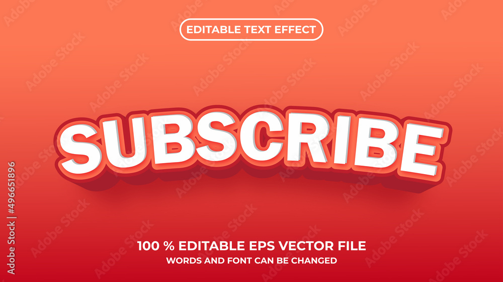 Fototapete red subscribe 3d mock up template editable text effect style